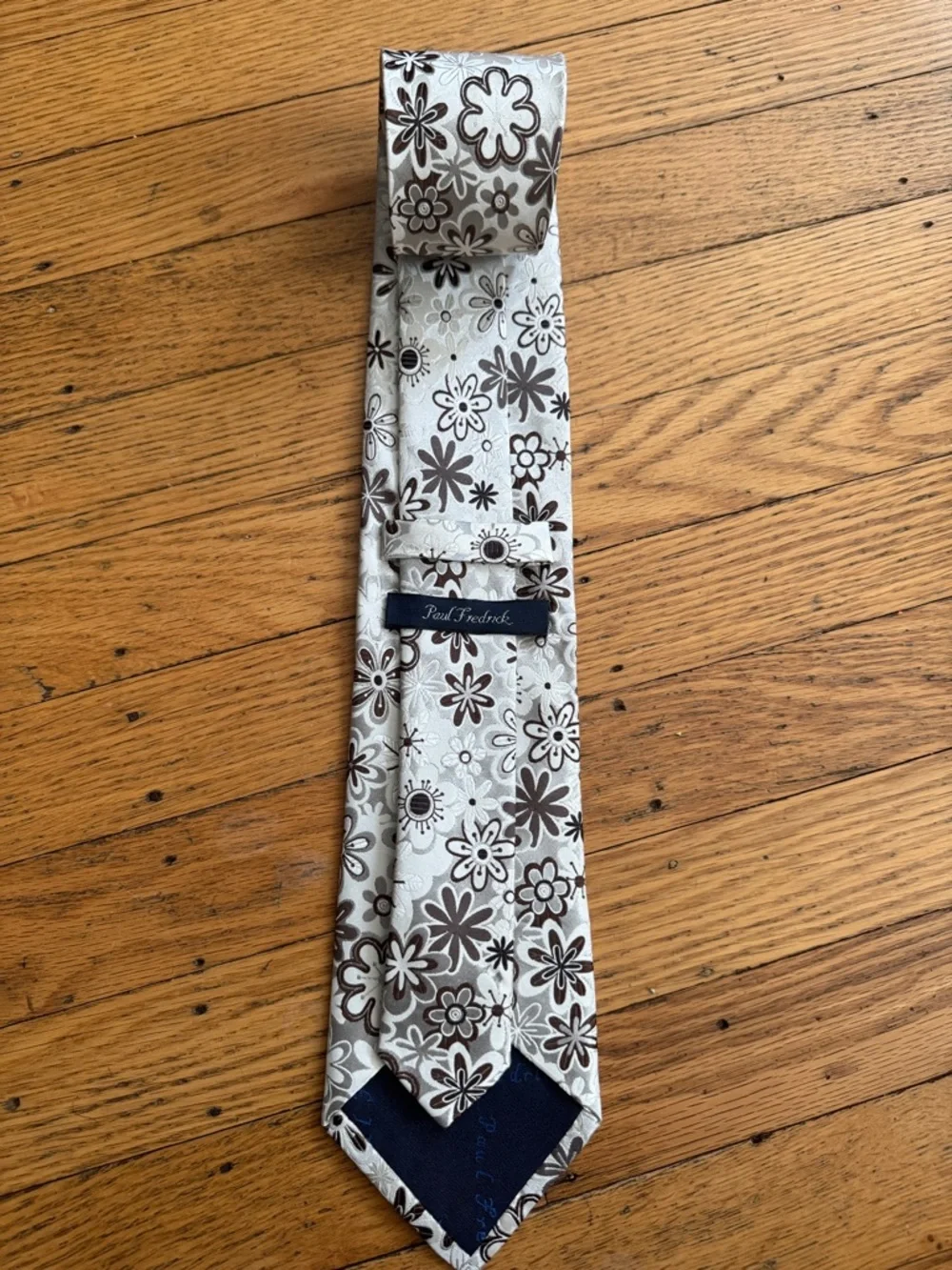 Paul Fredrick Silver Brown Floral Jacquard Silk Tie XL Extra Long NWOT - Picture 3 of 9